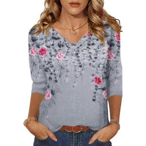 imageZeagoo Womens 34 Length Sleeve Tunic Tops Casual V Neck Shirts Basic Tees Business Work Blouses Summer Fall 2025 ClothesGrey Flowerhf36
