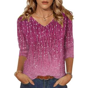 imageZeagoo Womens 34 Length Sleeve Tunic Tops Casual V Neck Shirts Basic Tees Business Work Blouses Summer Fall 2025 ClothesPink Leavesxh370