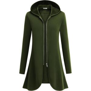 imageZeagoo Womens Long Zip Up Hoodie Lightweight Oversized Tunic Sweatshirt Open Front Cardigan Jacket with PocketsAfleece Fabricarmy Green