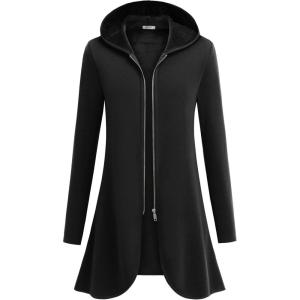 imageZeagoo Womens Long Zip Up Hoodie Lightweight Oversized Tunic Sweatshirt Open Front Cardigan Jacket with PocketsAfleece Fabricblack