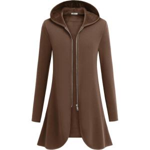 imageZeagoo Womens Long Zip Up Hoodie Lightweight Oversized Tunic Sweatshirt Open Front Cardigan Jacket with PocketsAfleece Fabricbrown