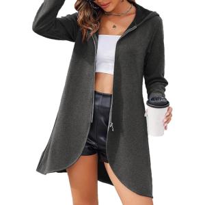 imageZeagoo Womens Long Zip Up Hoodie Lightweight Oversized Tunic Sweatshirt Open Front Cardigan Jacket with PocketsAfleece Fabricdark Gray
