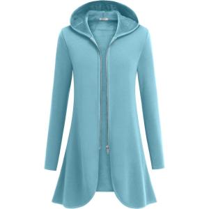 imageZeagoo Womens Long Zip Up Hoodie Lightweight Oversized Tunic Sweatshirt Open Front Cardigan Jacket with PocketsAfleece Fabriclight Blue