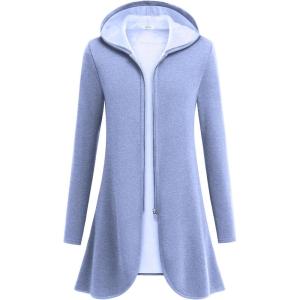 imageZeagoo Womens Long Zip Up Hoodie Lightweight Oversized Tunic Sweatshirt Open Front Cardigan Jacket with PocketsAfleece Fabriclight Gray