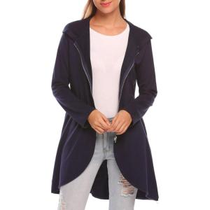 imageZeagoo Womens Long Zip Up Hoodie Lightweight Oversized Tunic Sweatshirt Open Front Cardigan Jacket with PocketsAfleece Fabricnavy Blue