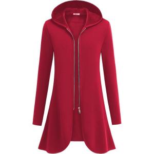 imageZeagoo Womens Long Zip Up Hoodie Lightweight Oversized Tunic Sweatshirt Open Front Cardigan Jacket with PocketsAfleece Fabricred