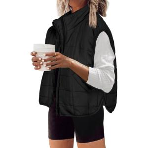 imageZeagoo Womens Puffer Vest Ladies Sleeveless Zip Up Outerwear Warm Puffer Lightweight Down all Winter Jackets Coats 2024Black