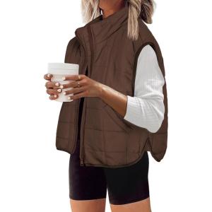 imageZeagoo Womens Puffer Vest Ladies Sleeveless Zip Up Outerwear Warm Puffer Lightweight Down all Winter Jackets Coats 2024Chocolate Brown