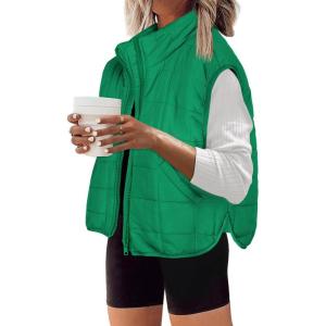 imageZeagoo Womens Puffer Vest Ladies Sleeveless Zip Up Outerwear Warm Puffer Lightweight Down all Winter Jackets Coats 2024Green