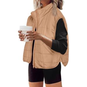 imageZeagoo Womens Puffer Vest Ladies Sleeveless Zip Up Outerwear Warm Puffer Lightweight Down all Winter Jackets Coats 2024Khaki