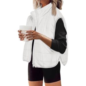 imageZeagoo Womens Puffer Vest Ladies Sleeveless Zip Up Outerwear Warm Puffer Lightweight Down all Winter Jackets Coats 2024White