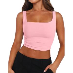 imageZeagoo Womens Square Neck Sleeveless Crop Tops 2025 Cute Double Layer Seamless Slim Fit Y2k Tank TopsBaby Pink