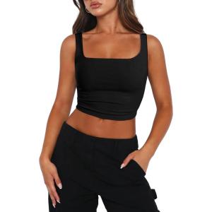 imageZeagoo Womens Square Neck Sleeveless Crop Tops 2025 Cute Double Layer Seamless Slim Fit Y2k Tank TopsBlack