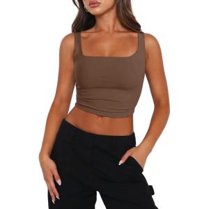 imageZeagoo Womens Square Neck Sleeveless Crop Tops 2025 Cute Double Layer Seamless Slim Fit Y2k Tank TopsBrown