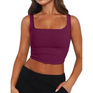 imageZeagoo Womens Square Neck Sleeveless Crop Tops 2025 Cute Double Layer Seamless Slim Fit Y2k Tank TopsBurgundy