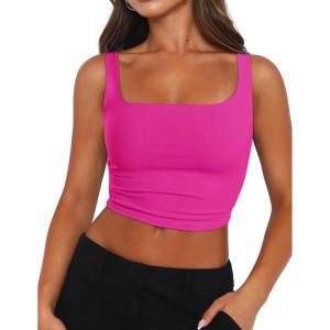 imageZeagoo Womens Square Neck Sleeveless Crop Tops 2025 Cute Double Layer Seamless Slim Fit Y2k Tank TopsHot Pink
