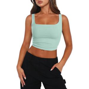 imageZeagoo Womens Square Neck Sleeveless Crop Tops 2025 Cute Double Layer Seamless Slim Fit Y2k Tank TopsMint Green
