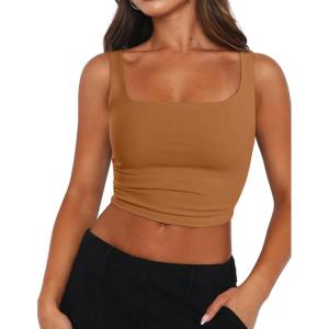 imageZeagoo Womens Square Neck Sleeveless Crop Tops 2025 Cute Double Layer Seamless Slim Fit Y2k Tank TopsMocha Brown