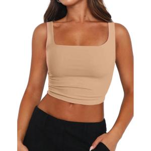 imageZeagoo Womens Square Neck Sleeveless Crop Tops 2025 Cute Double Layer Seamless Slim Fit Y2k Tank TopsNude
