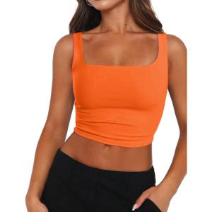 imageZeagoo Womens Square Neck Sleeveless Crop Tops 2025 Cute Double Layer Seamless Slim Fit Y2k Tank TopsOrange