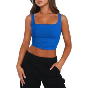 imageZeagoo Womens Square Neck Sleeveless Crop Tops 2025 Cute Double Layer Seamless Slim Fit Y2k Tank TopsRoyal Blue