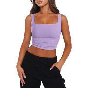 imageZeagoo Womens Square Neck Sleeveless Crop Tops 2025 Cute Double Layer Seamless Slim Fit Y2k Tank TopsViolet