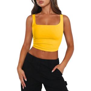 imageZeagoo Womens Square Neck Sleeveless Crop Tops 2025 Cute Double Layer Seamless Slim Fit Y2k Tank TopsYellow