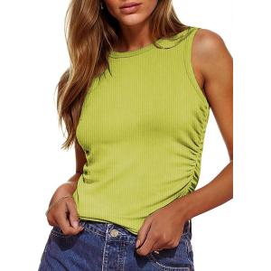 imageZeagoo Womens Tank Tops 2025 Sleeveless Summer Tops High Neck Ribbed Knit Shirts Casual Basic Ruched TopsNeon Green