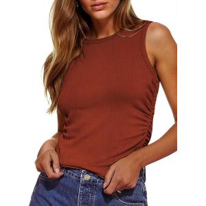 imageZeagoo Womens Tank Tops 2025 Sleeveless Summer Tops High Neck Ribbed Knit Shirts Casual Basic Ruched TopsOrange