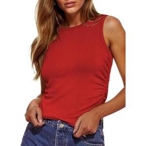 imageZeagoo Womens Tank Tops 2025 Sleeveless Summer Tops High Neck Ribbed Knit Shirts Casual Basic Ruched TopsRed