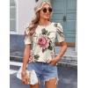 imageZeagoo Blouse for Women Dressy Casual Puff Short Sleeve Boho Tops Fashion Floral Crew Neck Tunic Shirts Summer ClothesBf178