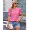 imageZeagoo Blouse for Women Dressy Casual Puff Short Sleeve Boho Tops Fashion Floral Crew Neck Tunic Shirts Summer ClothesPink