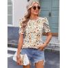 imageZeagoo Blouse for Women Dressy Casual Puff Short Sleeve Boho Tops Fashion Floral Crew Neck Tunic Shirts Summer ClothesXh376