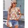imageZeagoo Blouse for Women Dressy Casual Puff Short Sleeve Boho Tops Fashion Floral Crew Neck Tunic Shirts Summer ClothesXh378
