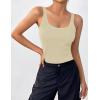 imageZeagoo Womens Ribbed Tank Tops Square Neck Summer Tops Slim Fitted Spaghetti Strap Camisole Basic Sleeveless Layering ShirtsBeige