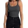 imageZeagoo Womens Ribbed Tank Tops Square Neck Summer Tops Slim Fitted Spaghetti Strap Camisole Basic Sleeveless Layering ShirtsZblackDark Grey