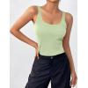 imageZeagoo Womens Ribbed Tank Tops Square Neck Summer Tops Slim Fitted Spaghetti Strap Camisole Basic Sleeveless Layering ShirtsZdark GreyLight Green