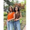 imageZeagoo Womens Summer Casual V Neck Cap Sleeve Tank Tops Guipure Lace Shirt BlouseOrange