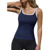 imageZeagoo Womens Ribbed Tank Tops Square Neck Summer Tops Slim Fitted Spaghetti Strap Camisole Basic Sleeveless Layering Shirts1navy Blue