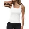 imageZeagoo Womens Ribbed Tank Tops Square Neck Summer Tops Slim Fitted Spaghetti Strap Camisole Basic Sleeveless Layering ShirtsWhite