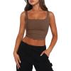 imageZeagoo Womens Sleeveless Square Neck Tank Tops Summer Double Layer Seamless Fitted Basic Crop Cami Tops Brown XSmall