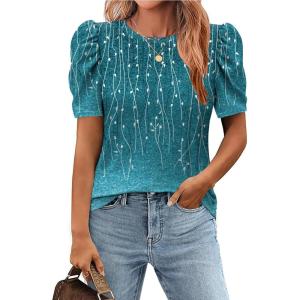 imageZeagoo Blouse for Women Dressy Casual Puff Short Sleeve Boho Tops Fashion Floral Crew Neck Tunic Shirts Summer ClothesAxh363