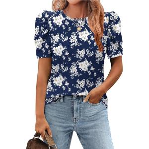 imageZeagoo Blouse for Women Dressy Casual Puff Short Sleeve Boho Tops Fashion Floral Crew Neck Tunic Shirts Summer ClothesBf126