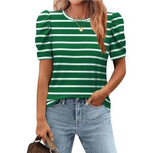 imageZeagoo Blouse for Women Dressy Casual Puff Short Sleeve Boho Tops Fashion Floral Crew Neck Tunic Shirts Summer ClothesGz460