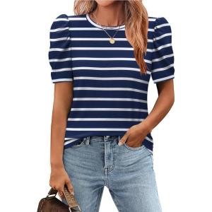 imageZeagoo Blouse for Women Dressy Casual Puff Short Sleeve Boho Tops Fashion Floral Crew Neck Tunic Shirts Summer ClothesTw875