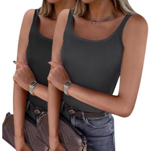 imageZeagoo Womens Ribbed Tank Tops Square Neck Summer Tops Slim Fitted Spaghetti Strap Camisole Basic Sleeveless Layering ShirtsZblackDark Grey