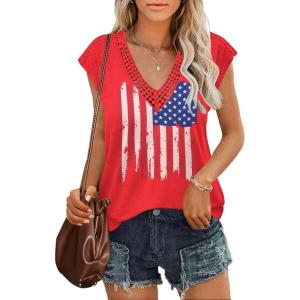 imageZeagoo Womens Summer Casual V Neck Cap Sleeve Tank Tops Guipure Lace Shirt BlouseKt11