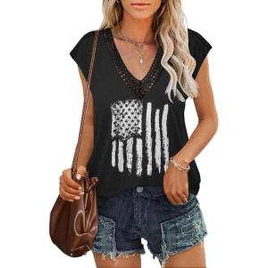 imageZeagoo Womens Summer Casual V Neck Cap Sleeve Tank Tops Guipure Lace Shirt BlouseKt187