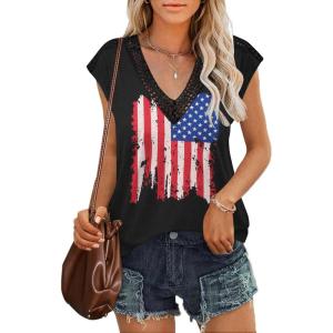 imageZeagoo Womens Summer Casual V Neck Cap Sleeve Tank Tops Guipure Lace Shirt BlouseKt243