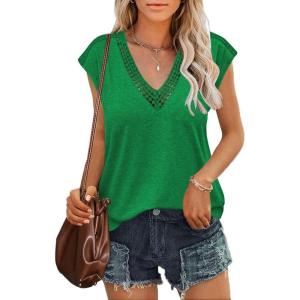imageZeagoo Womens Summer Casual V Neck Cap Sleeve Tank Tops Guipure Lace Shirt BlouseOasis